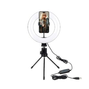 Smartphone/ Handy Stativ mit 8-Zoll-Ringlicht verstellbar- USB - Schwarz | Unico – Bild 1