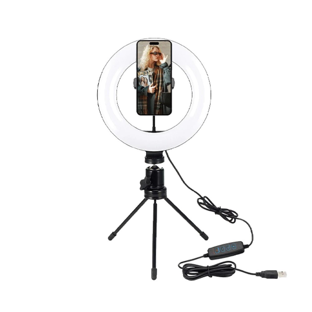 Smartphone/ Handy Stativ mit 8-Zoll-Ringlicht verstellbar- USB - Schwarz | Unico