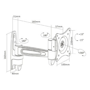 Wandhalterung, für Monitore bis 69cm (27") Bildschirmhalterung, max. 15kg, 0,69m – Bild 3