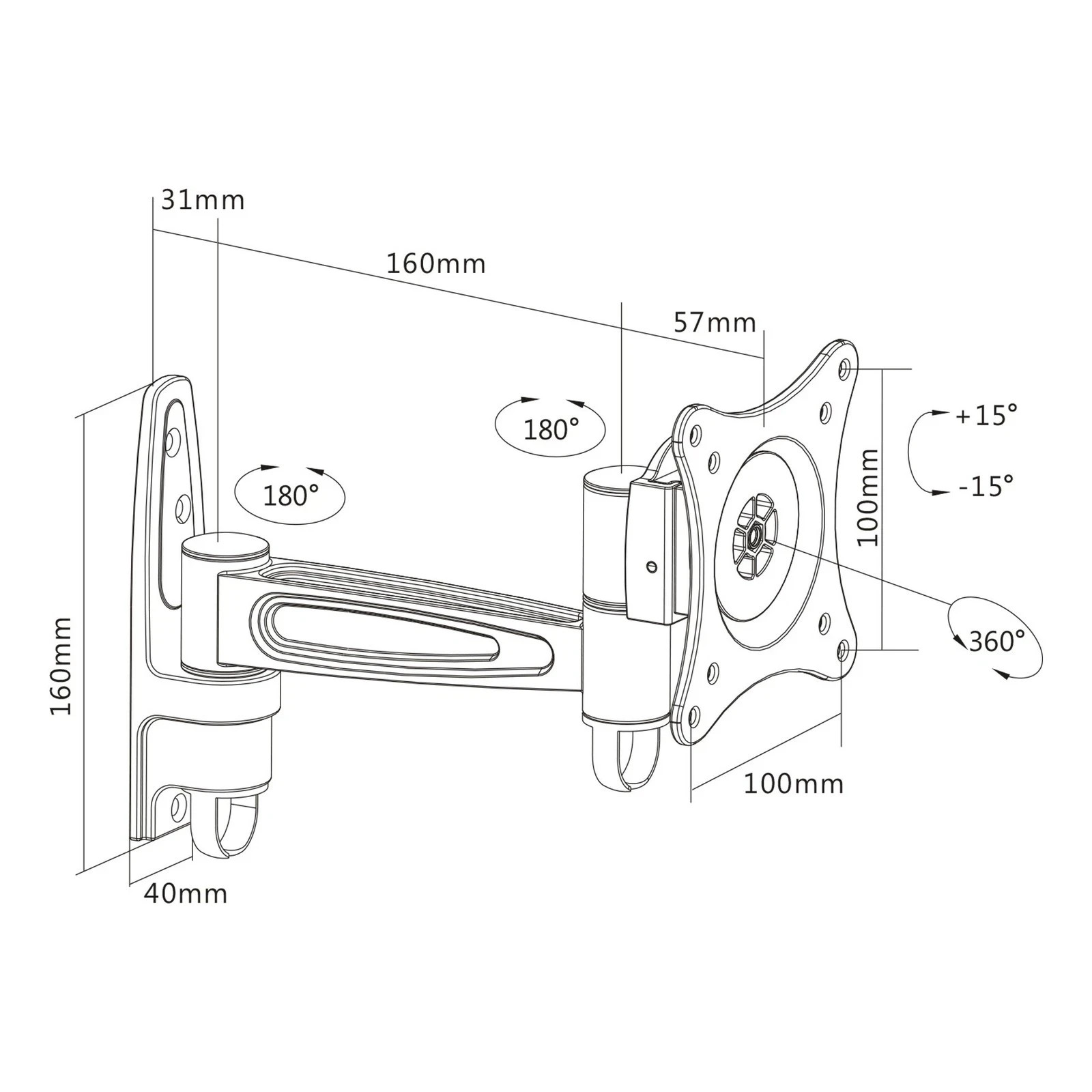 Wandhalterung, für Monitore bis 69cm (27") Bildschirmhalterung, max. 15kg, 0,69m – Bild 3