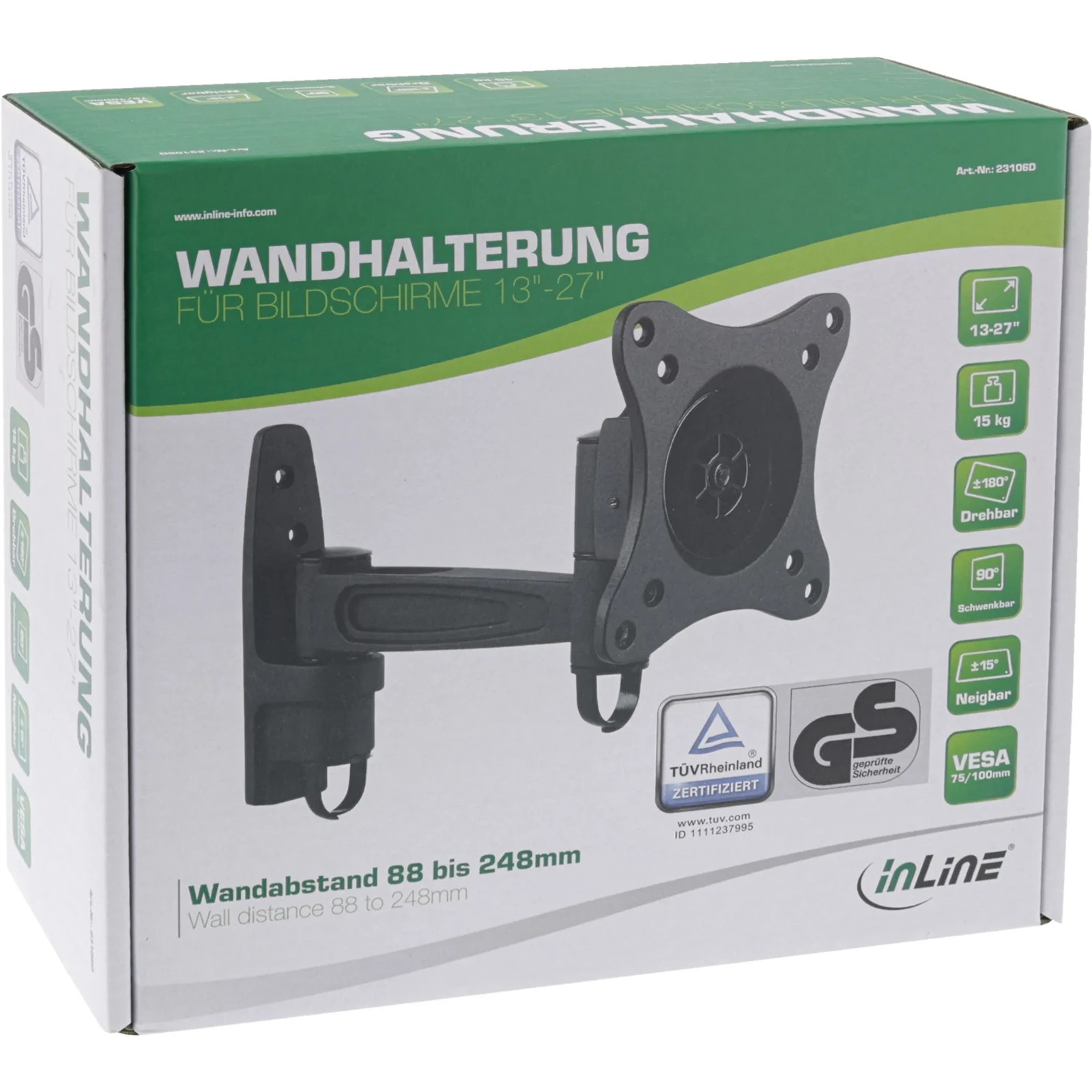 Wandhalterung, für Monitore bis 69cm (27") Bildschirmhalterung, max. 15kg, 0,69m – Bild 4