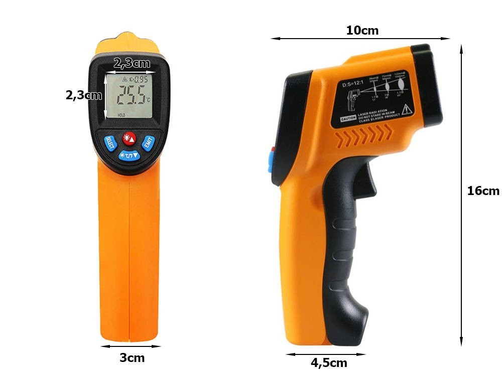 Digitaler Laser Infrarot Thermometer Pyrometer (-50°C bis 550°C) mit LCD Anzeige