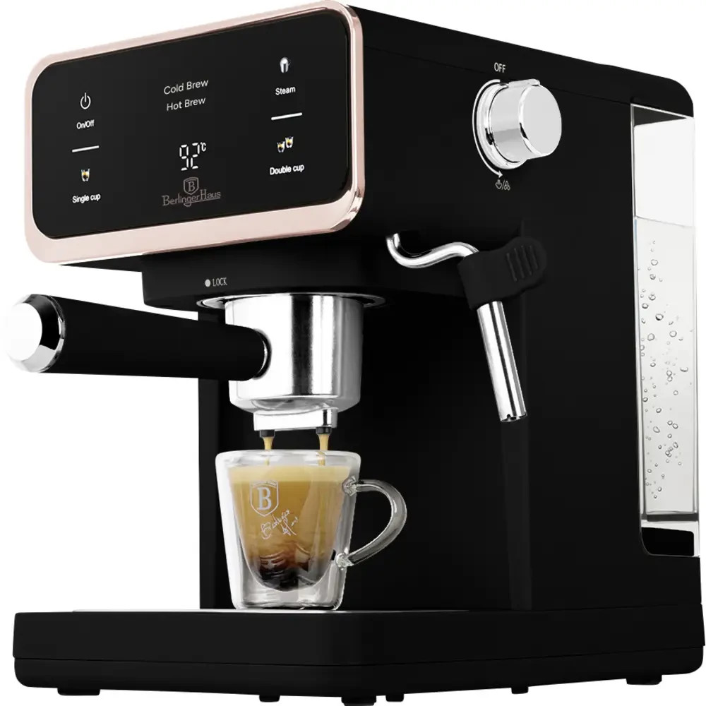 BerlingerHaus Espressomaschine Schwarz BH-9732 Pad kompatibel, Display - Kaffe