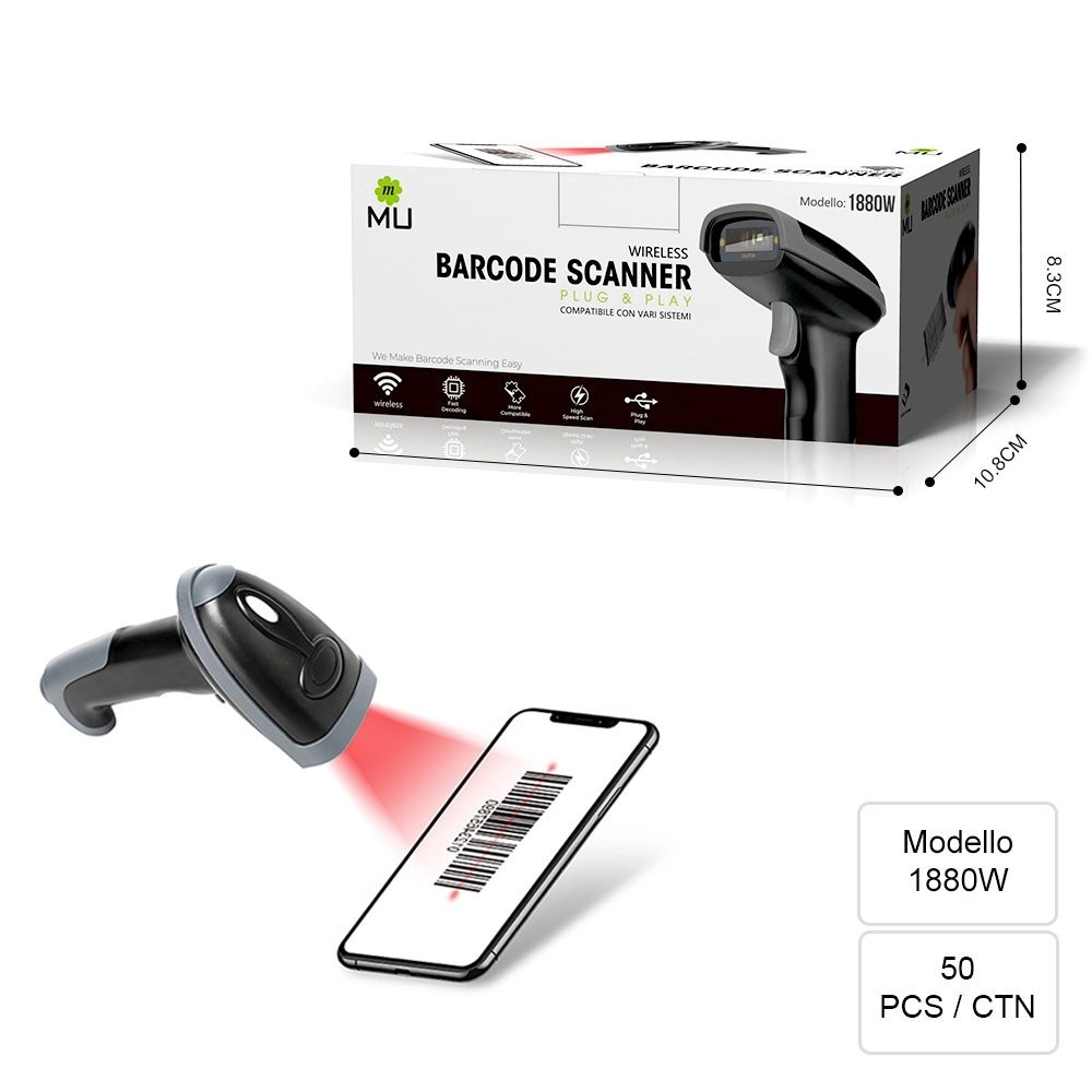 Drahtloser Barcode-Scanner | Plug & Play | Windows, Mac, Android | MU 1880W