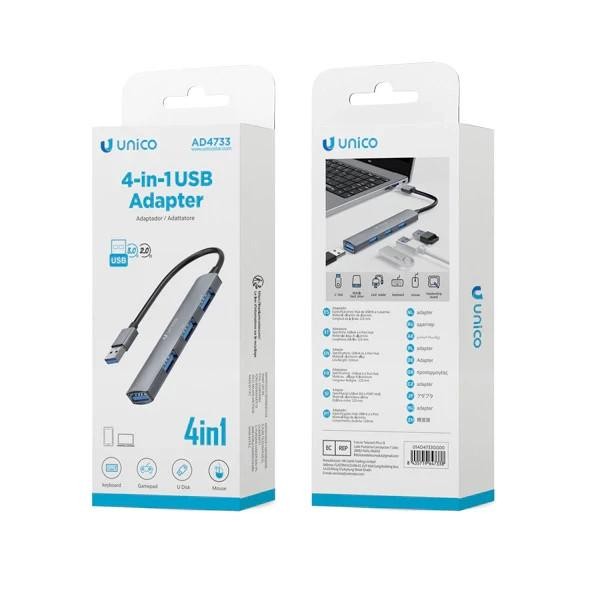 4 in 1 USB Hub Adapter / Splitter, USB 3.0 - Grau | Unico