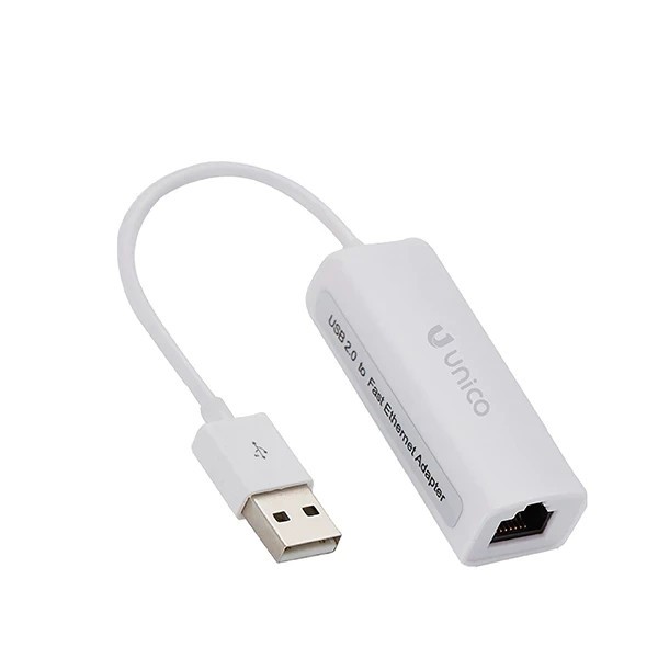 USB-auf-RJ45 Lan-Adapter 100M 90mm - Weiß | Unico