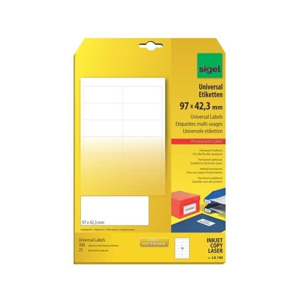 LA140 Universal-Etiketten selbstklebend bedruckbar weiß 97 x 423 mm 300 Etike...
